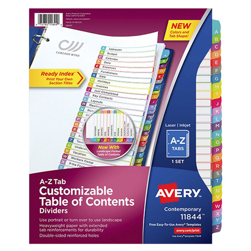 SEPARADOR PREDISEÑADO CON PESTAÑAS MULTICOLOR ALFABÉTICO