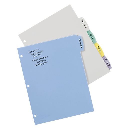 SEPARADOR BORRABLE DE PLÁSTICO, 5 PESTAÑAS MULTICOLOR, 1 JUEGO.