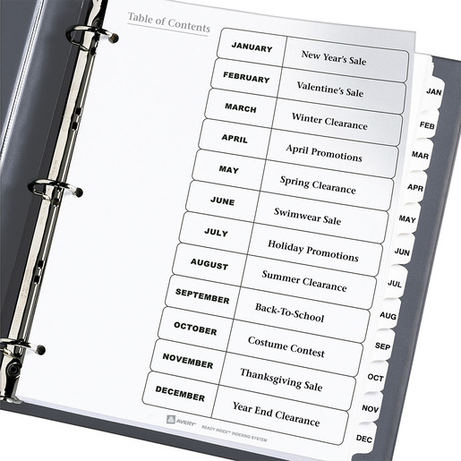 SEPARADOR PREDISEÑADO CON PESTAÑAS BLANCAS MENSUAL