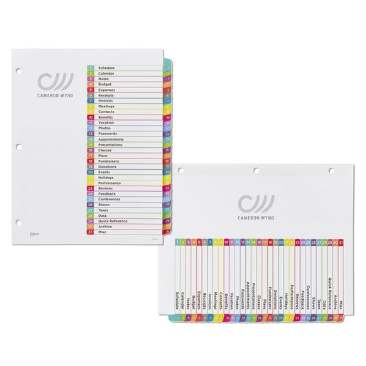 SEPARADOR PREDISEÑADO CON PESTAÑAS MULTICOLOR 1-31