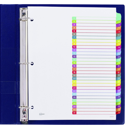 SEPARADOR PREDISEÑADO CON PESTAÑAS MULTICOLOR 1-31