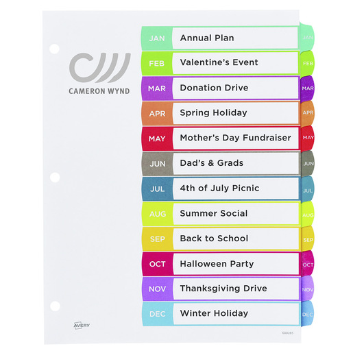 SEPARADOR PREDISEÑADO CON PESTAÑAS MULTICOLOR MENSUAL