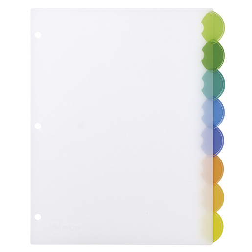 SEPARADORES PLÁSTICOS INSERTABLES 8 PESTAÑAS MULTICOLOR.