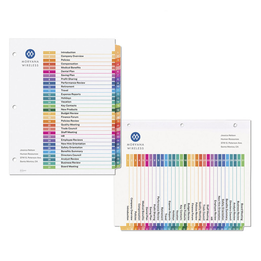 SEPARADOR PREDISEÑADO CON PESTAÑAS MULTICOLOR 1-31