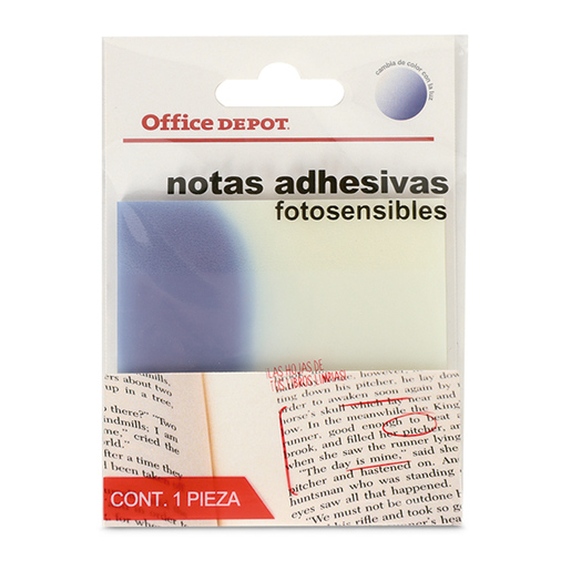 NOTAS ADHESIVAS OFFICE DEPOT FOTOSENSIBLES 50H (CAMBIA COLOR BAJO LA LUZ, AZUL - CAFÉ)