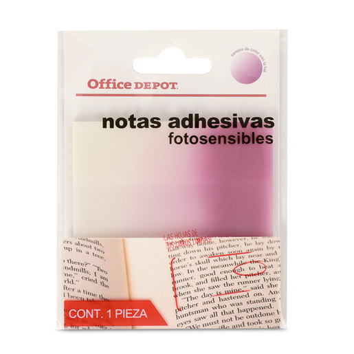 NOTAS ADHESIVAS OFFICE DEPOT FOTOSENSIBLES 50H (CAMBIA COLOR BAJO LA LUZ, MORADO - AZUL)