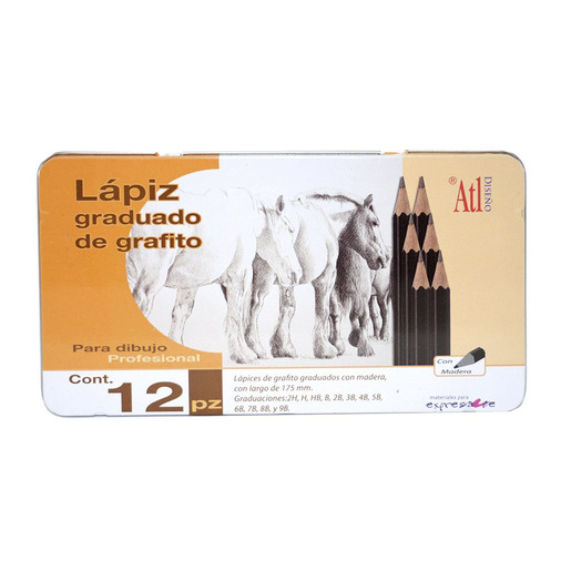 ESTUCHE METAL ATL LAPICES DE GRADUACIONES GRAFITO 2H 12U