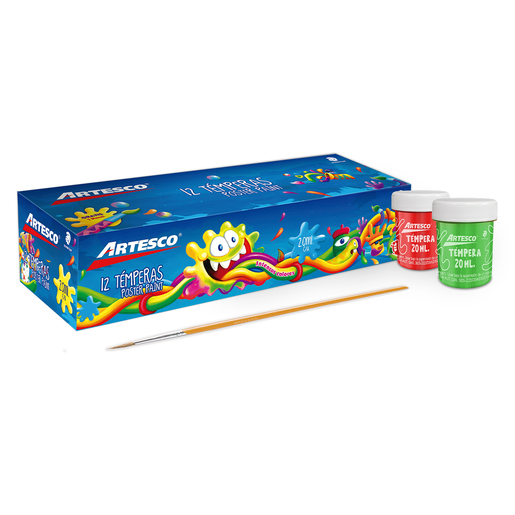 TEMPERAS ARTESCO DE 20 ML 13U (6 COLORES BASICOS + 6 METALICOS + PINCEL)